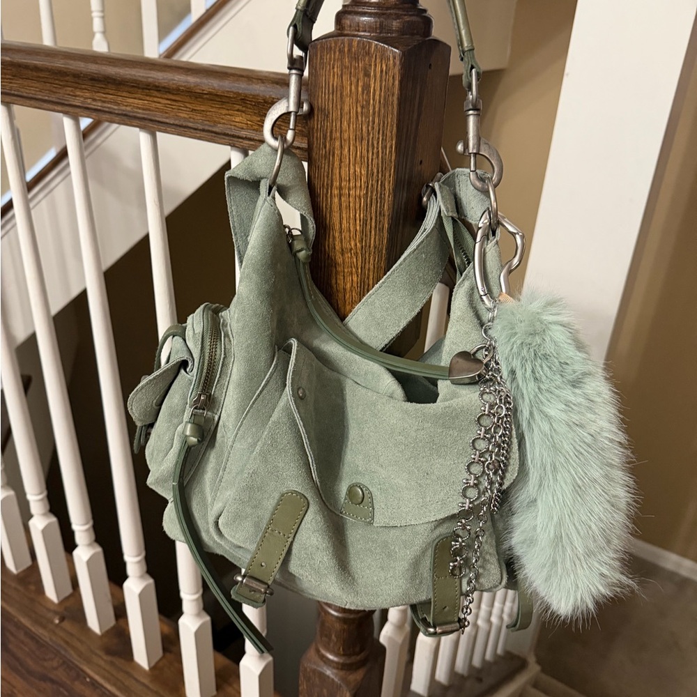 Free People Palermo Suede Shoulder Bag & Free People Fluffy Tail Fur Bag Charm